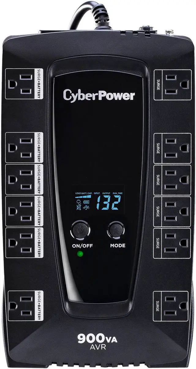Alt view image 2 of 5 - CyberPower AVRG900LCD Intelligent LCD UPS Systems - 900VA/480W, 120 VAC, NEMA 5-15P, Compact, 12 Outlets, LCD, PowerPanel