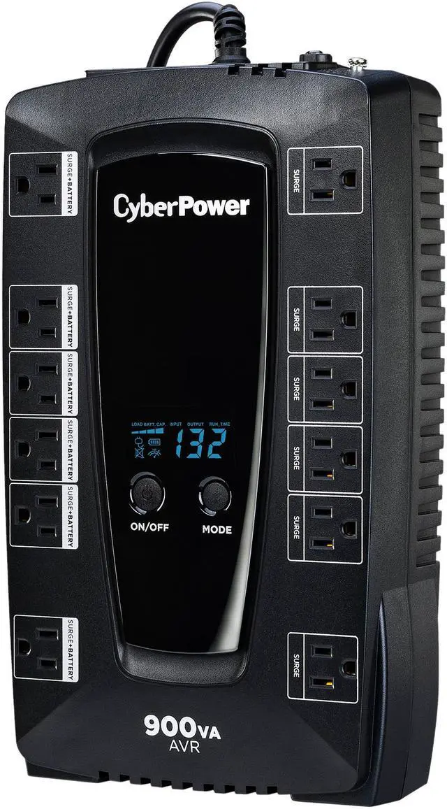 Alt view image 3 of 5 - CyberPower AVRG900LCD Intelligent LCD UPS Systems - 900VA/480W, 120 VAC, NEMA 5-15P, Compact, 12 Outlets, LCD, PowerPanel