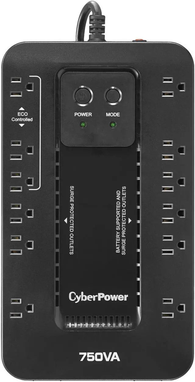 Alt view image 2 of 3 - CyberPower EC750GTAA TAA Compliant UPS System - 750VA/450W, 120 VAC, NEMA 5-15P, Compact, 12 Outlets, PowerPanel® Personal