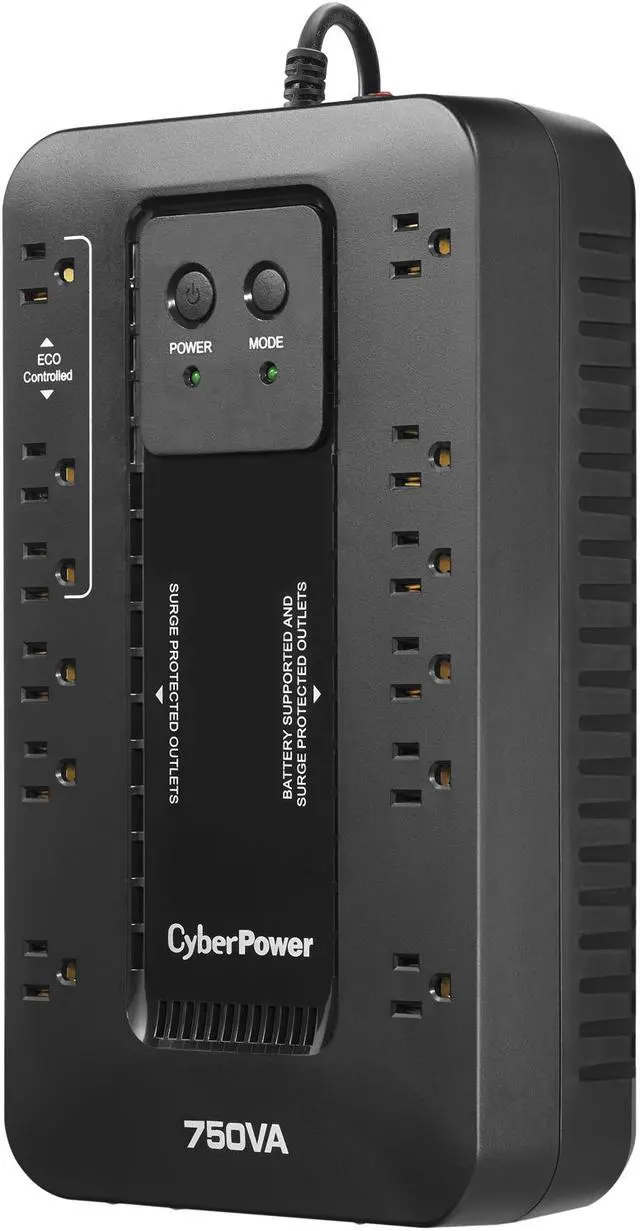 Alt view image 3 of 3 - CyberPower EC750GTAA TAA Compliant UPS System - 750VA/450W, 120 VAC, NEMA 5-15P, Compact, 12 Outlets, PowerPanel® Personal