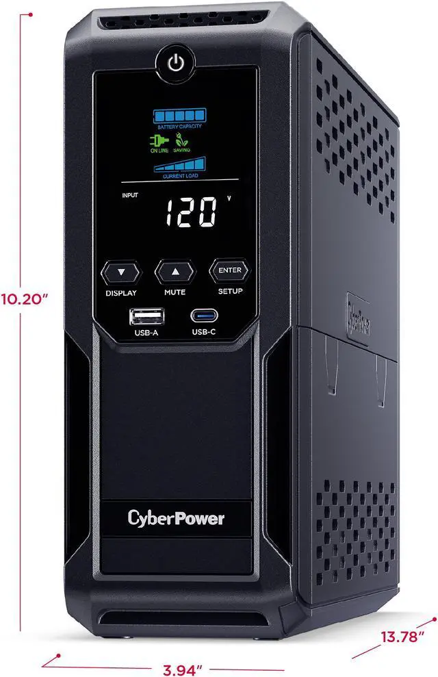 Alt view image 6 of 7 - CyberPower CP1500AVRLCD3 Intelligent LCD UPS Systems - 1500VA/900W, 120 VAC, NEMA 5-15P, Mini-Tower, 12 Outlets, LCD