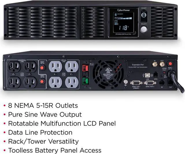 Alt view image 6 of 6 - CyberPower Sine Wave TAA Compliant 1500VA/1500W NEMA 5-15P 8 Outlet UPS System