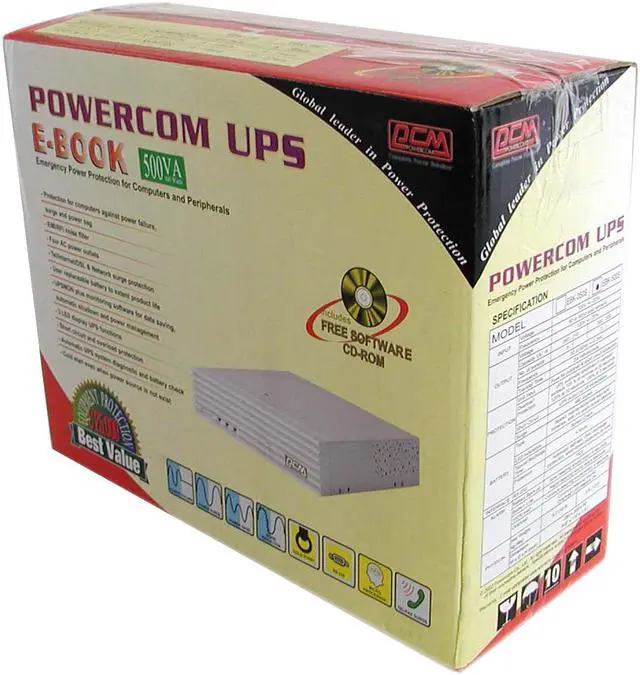 Alt view image 8 of 8 - Powercom E-Book EBK-500S 500VA 4 Outlets UPS