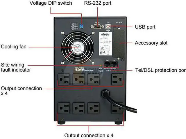 Alt view image 3 of 3 - Tripp Lite SMART1050SLT Smart Pro 1050 VA 650 Watts Tower 8 x NEMA 5-15R Line Interactive UPS with SNMP Slot