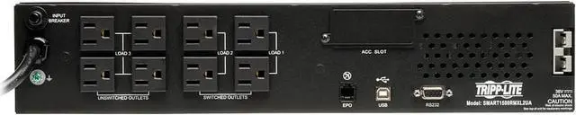 Alt view image 4 of 7 - Tripp Lite SM1500RMXL2UTAA Smart Pro 1500VA 1350 Watts 8 Outlets 2U Rackmount Line Interactive UPS TAA / GSA Compliant