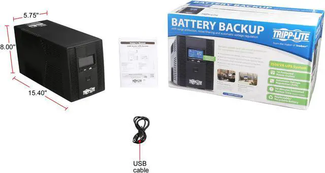 Alt view image 10 of 9 - Tripp Lite SMART1500LCDT Series SmartPro 1500VA 900W 120V Line-Interactive Sine Wave UPS - 8 Outlets, LCD, USB, Tower - 2.3 Minute Full Load - 5 x NEMA 5-15R - Surge-protected, 5 x NEMA 5-15R