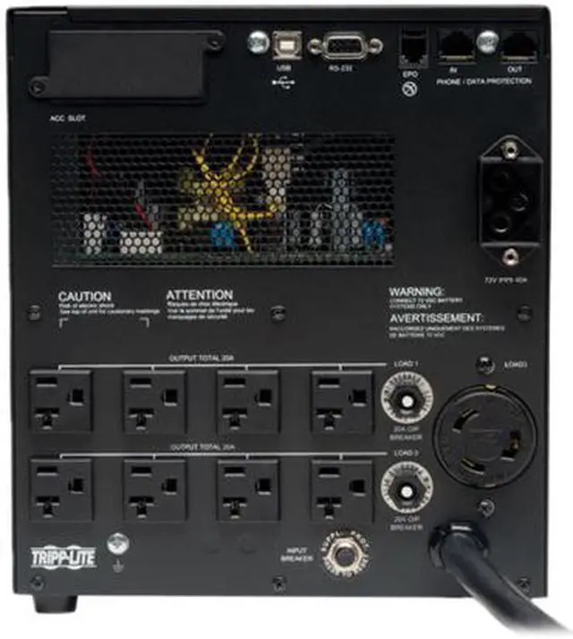 Alt view image 2 of 5 - Tripp Lite series SmartOnline 3000VA 2700W 120V Double-Conversion UPS - 5 Outlets, Extended Run, Network Card Option, LCD, USB, DB9, Tower (SU3000XLCD)