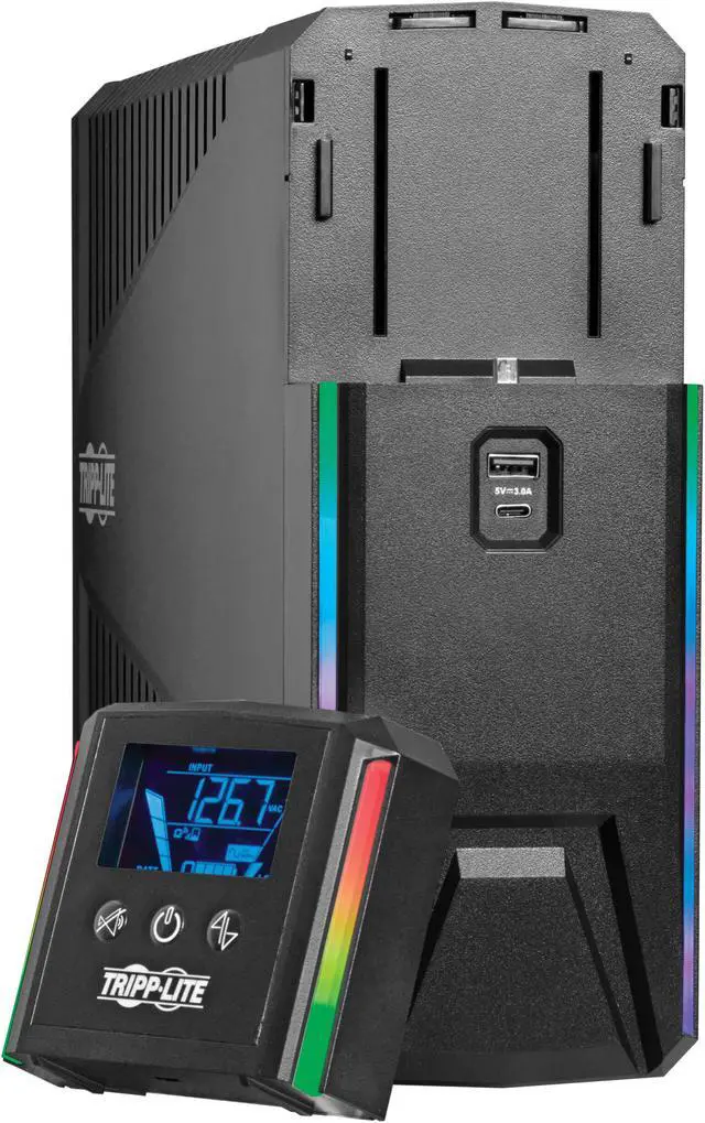 Alt view image 3 of 7 - Eaton Tripp Lite Series 1500VA 900W 120V Pure Sine Wave Gaming UPS Battery Backup - LCD, AVR, RGB LEDs, USB Charging, Power Saving - Tower - AVR - 7 Hour Recharge - 3 Minute Stand-by - SMART1500PSGLCD
