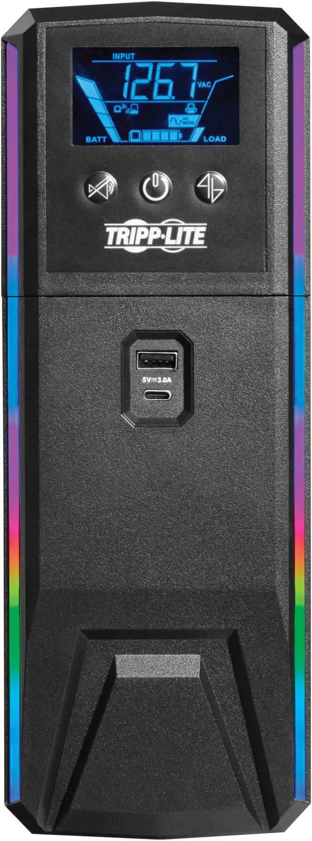 Alt view image 4 of 7 - Eaton Tripp Lite Series 1500VA 900W 120V Pure Sine Wave Gaming UPS Battery Backup - LCD, AVR, RGB LEDs, USB Charging, Power Saving - Tower - AVR - 7 Hour Recharge - 3 Minute Stand-by - SMART1500PSGLCD