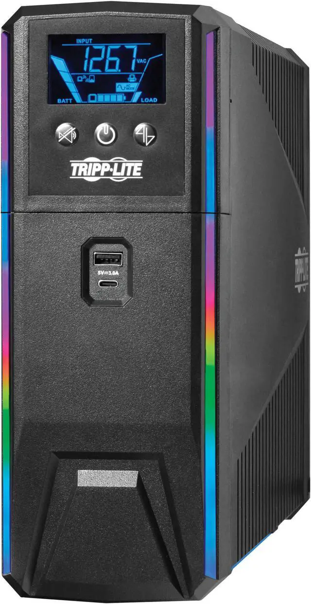 Alt view image 5 of 7 - Eaton Tripp Lite Series 1500VA 900W 120V Pure Sine Wave Gaming UPS Battery Backup - LCD, AVR, RGB LEDs, USB Charging, Power Saving - Tower - AVR - 7 Hour Recharge - 3 Minute Stand-by - SMART1500PSGLCD