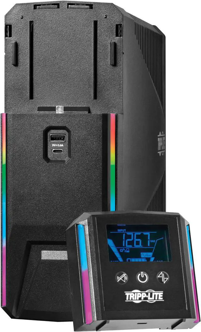 Alt view image 6 of 7 - Eaton Tripp Lite Series 1500VA 900W 120V Pure Sine Wave Gaming UPS Battery Backup - LCD, AVR, RGB LEDs, USB Charging, Power Saving - Tower - AVR - 7 Hour Recharge - 3 Minute Stand-by - SMART1500PSGLCD