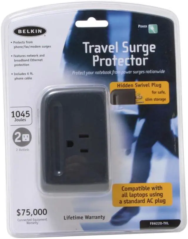 Alt view image 6 of 6 - BELKIN F9H220-TVL 2 Outlets 1045 joule Travel Surge Suppressors with Hidden Swivel Plug