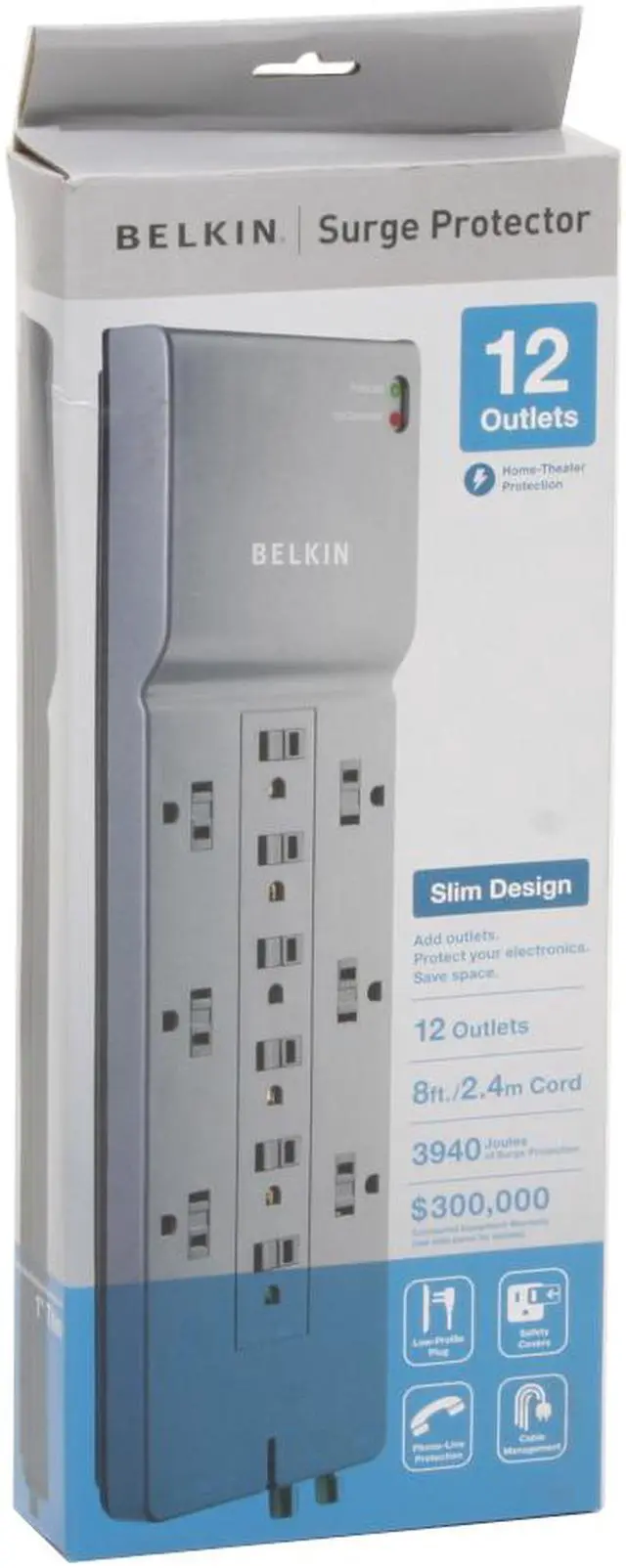 Alt view image 2 of 2 - BELKIN BE112230-08 8 ft. 12 Outlets 3940 Joules Surge Protector with Telephone And Coaxial Protection