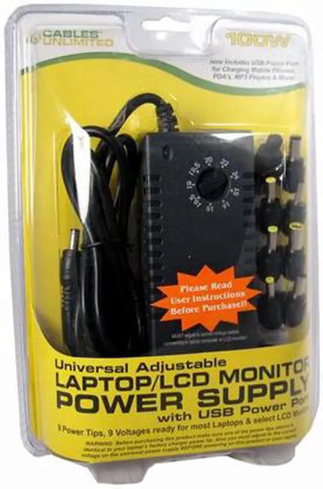 Alt view image 13 of 13 - Cables Unlimited 100W Universal AC Laptop / LCD Monitor Power Supply With USB Power/Charging Port