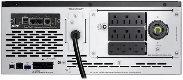 Alt view image 6 of 6 - APC UPS, 2000 VA Smart-UPS Sine Wave, Short Depth UPS Battery Backup with Extended Run Option, Network Management Card, Tower/4U Rack Convertible, Line-Interactive, 120V (SMX2000LVNC)