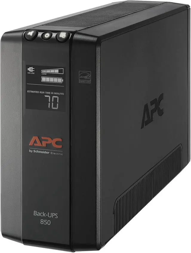 Main image of APC BX850M Back-UPS 850, Compact Tower, 850VA, 120V, AVR, LCD, 8 NEMA outlets (4 surge) - Tower - 12 Hour Recharge - 2 Minute Stand-by - 120 V Input - 120 V AC Output - Stepped Approximated Sine Wave