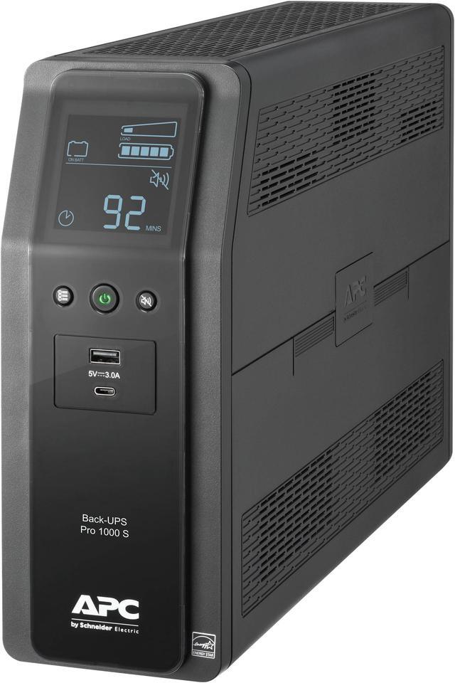 Main image of APC BR1000MS Back-UPS Pro, 1000VA/600W, Tower, 120V, 10x NEMA 5-15R outlets, Sine Wave, AVR, USB Type A + C ports, LCD, User Replaceable Battery - Tower - 16 Hour Recharge - 3.70 Minute Stand-by