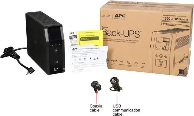 Alt view image 10 of 9 - APC BR1350MS Back-UPS Pro, 1350VA/810W, Tower, 120V, 10x NEMA 5-15R outlets, Sine Wave, AVR, USB Type A + C ports, LCD, User Replaceable Battery - Tower-16 Hour Recharge - 3.30 Minute Stand-by