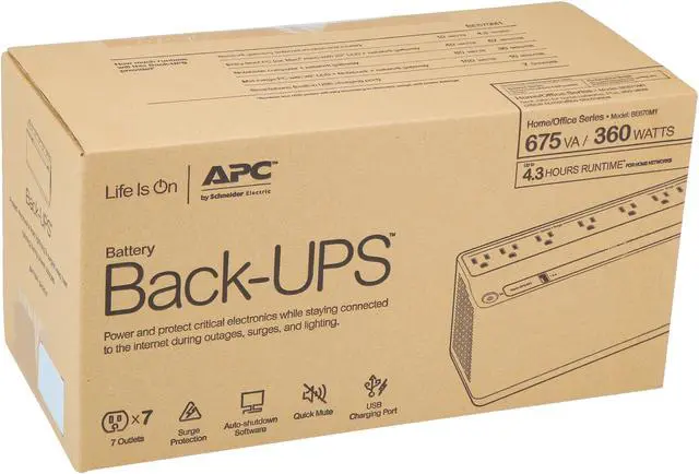Alt view image 7 of 7 - APC BE670M1 675VA 360 Watts 7 Outlets Uninterruptible Power Supply (UPS) with USB Charging Port (Stepup of BE600M1)