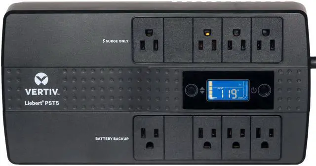 Alt view image 3 of 5 - Vertiv Liebert PST5-660MT120, 660VA/400W Uninterruptible Power Supply, 8 Outlets, Surge Protection, Network Protection, Battery Backup