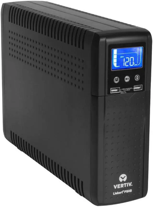 Main image of Vertiv Liebert PSA5-500MT120 PSA5 UPS-500VA/300W 120V | Line Interactive AVR Tower UPS - Battery Backup and Surge Protection |10 Total Outlets | 2 USB Charging Port | LCD Panel | Energy Star Certified