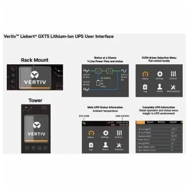Alt view image 5 of 5 - Vertiv Liebert GXT5LI-1500LVRT2UXL GXT5 Lithium-Ion Online UPS 1500VA/1350W 120V Tower/Rack UPS - Single-phase UPS |0.9 Output Power Factor | Lowest TCO |Optional RDU120 Card| full-color LCD Interface