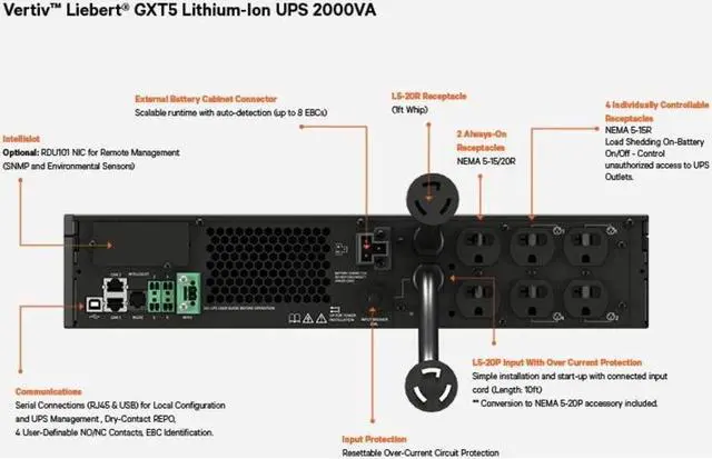 Alt view image 5 of 5 - Vertiv Liebert GXT5 Lithium-Ion N Online UPS 2000VA/1800W 120V Tower/Rack UPS  GXT5LI-2000LVRT2UXLN