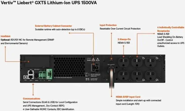 Alt view image 5 of 6 - Vertiv Liebert GXT5 Lithium-Ion N Online UPS 1500VA/1350W 120V Tower/Rack UPS  GXT5LI-1500LVRT2UXLN