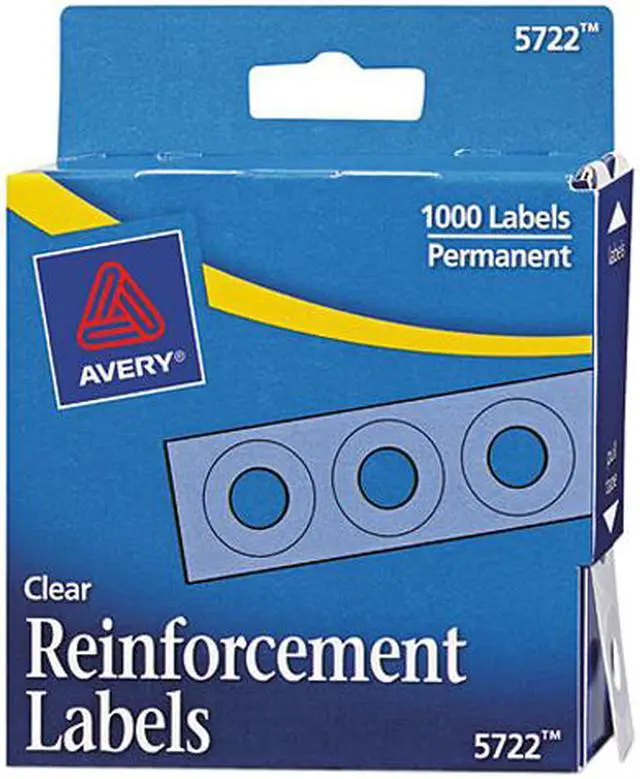 Main image of Avery 05722 Hole Reinforcements, 1/4" Diameter, Clear, 1000/Pack