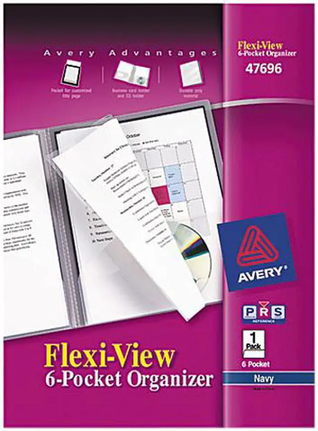 Main image of Avery 47696 Flexi-View Six-Pocket Polypropylene Organizer, 150-Sheet Capacity, Navy/Blue