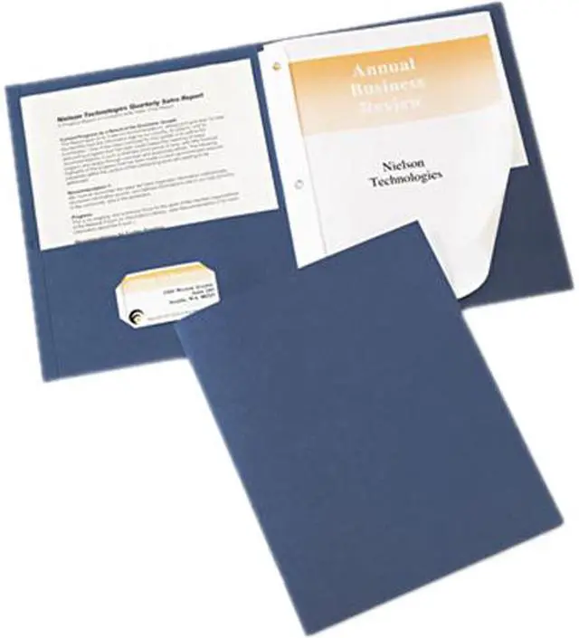 Main image of Avery 47975 Paper Two-Pocket Report Cover, Tang Clip, Letter, 1/2" Capacity, Blue, 25/Box