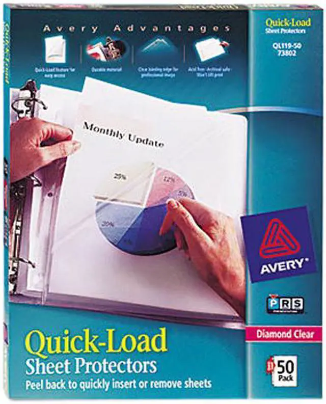 Main image of Avery 73802 Diamond Clear Quick Load Sheet Protectors, Acid-Free, 50 Protectors (73802)