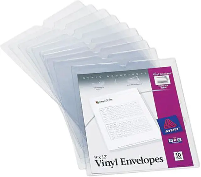 Main image of Avery 74804 Vinyl Envelopes, 9" x 12", 10 Envelopes, Clear (74804)