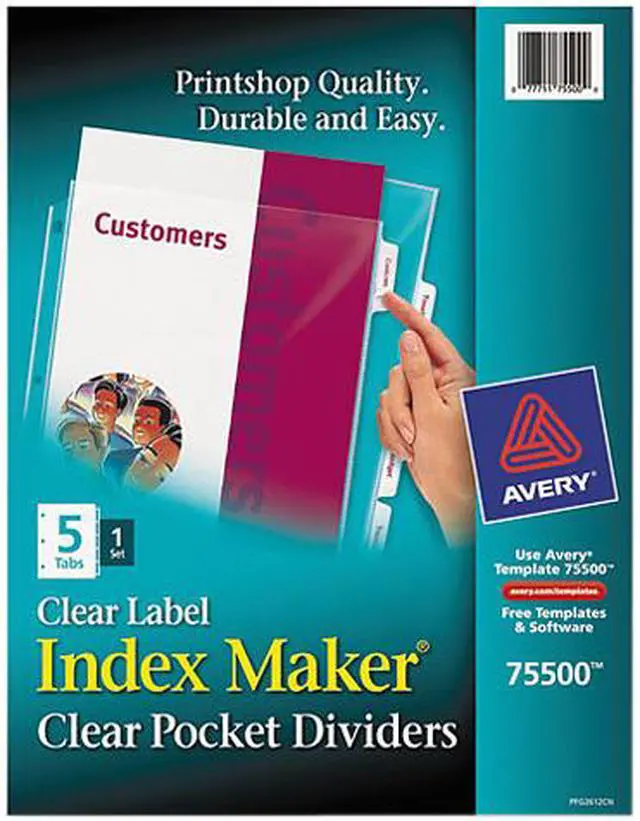 Main image of Avery 75500 Index Maker Clear Label Three-Hole Punch View Dividers, Letter, 5/Set