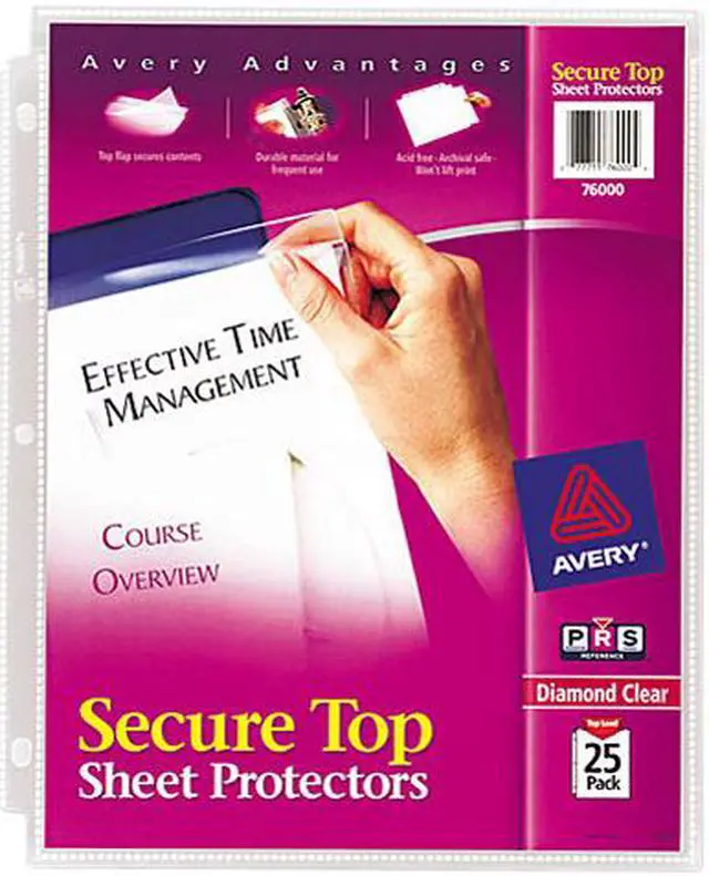 Main image of Avery 76000 Secure Top Sheet Protectors, Heavy Gauge, Letter, Diamond Clear, 25/Pack