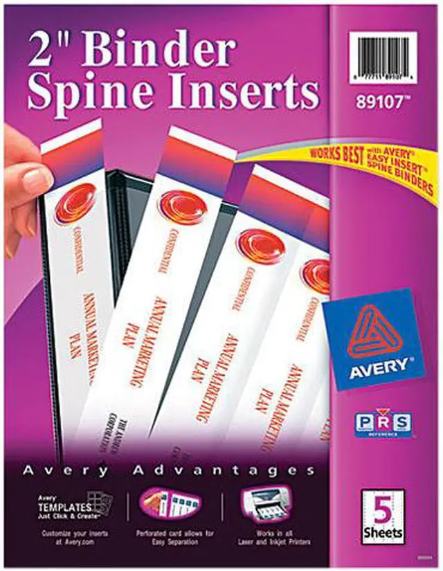 Main image of Avery Binder Spine Inserts 2" Spine Width 4 Inserts/Sheet 5 Sheets/Pack 89107