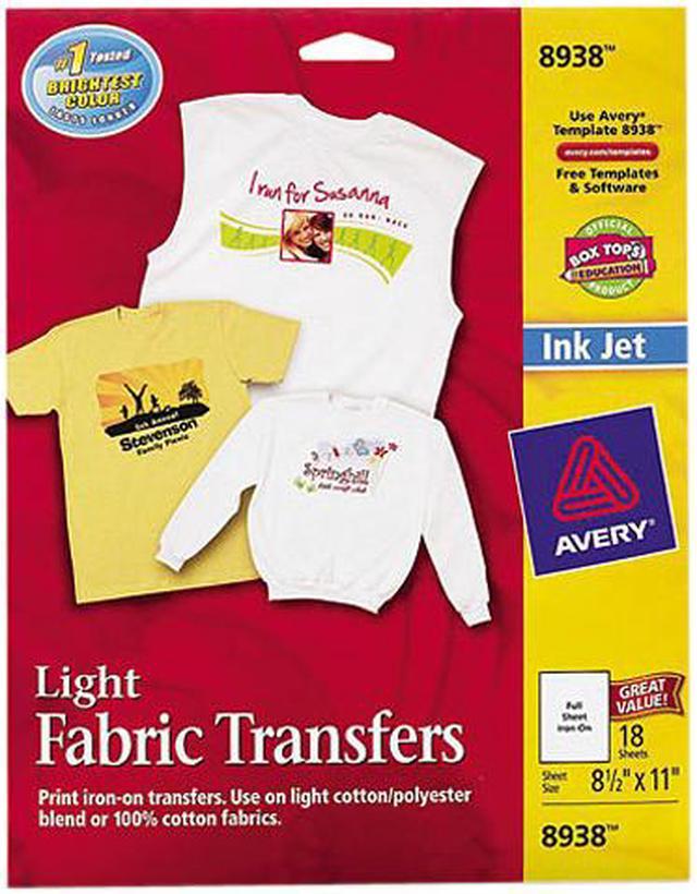 Avery Heat Transfer Paper for Light Fabrics, 8.5 x 11, Inkjet Printer, 18  Printable Iron On Transfers (8938) 