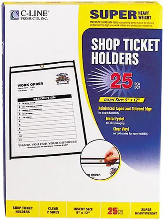 Main image of C-line 46912 Shop Ticket Holders, 9 x 12, Clear Front & Back w/Black Stitching, 25/Box