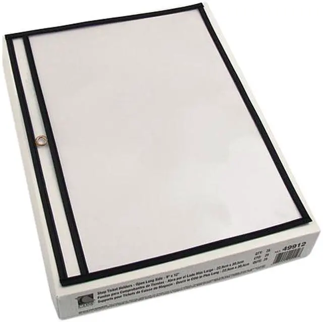 Main image of C-line 49912 Shop Ticket Holders, 12 x 9, Clear Front & Back w/Black Stitching, 25/Box