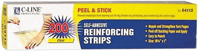 Main image of C-line 64112 Clear Mylar Self-Adhesive Reinforcing Strips, 1 x 10-3/4, 200/Box