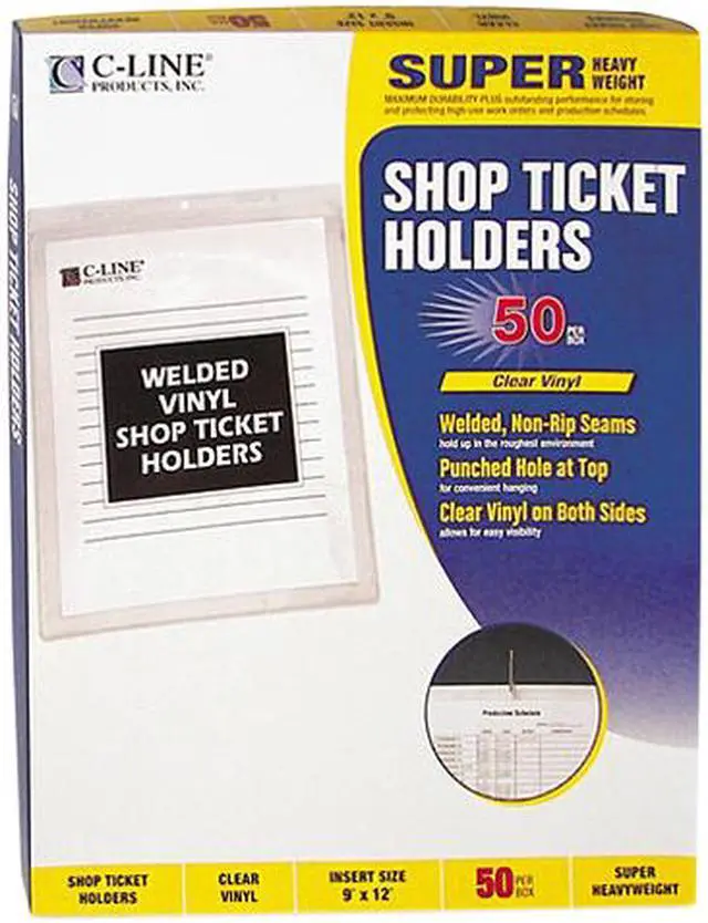 Main image of C-line 80912 Vinyl Shop Seal Ticket Holders, Top-Load, 9 x 12, Clear, 50/Box