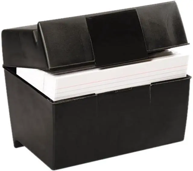 Main image of Oxford 01581 Plastic Index Card Flip Top File Box Holds 500 5 x 8 Cards, Matte Black