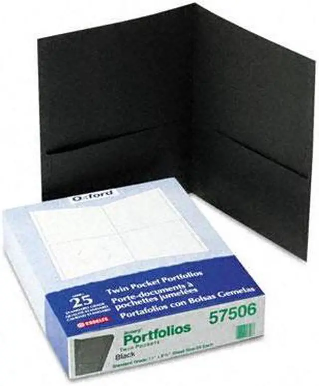 Main image of Oxford 57506 Twin-Pocket Portfolio, Embossed Leather Grain Paper, Black