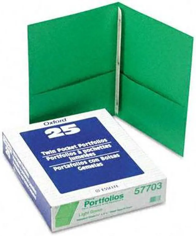 Main image of Oxford 57703 Paper Twin-Pocket Portfolio, Tang Clip, Letter, 1/2" Capacity, Green, 25/Box