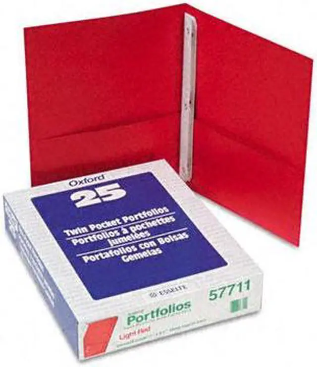Main image of Oxford 57711 Paper Twin-Pocket Portfolio, Tang Clip, Letter, 1/2" Capacity, Red, 25/Box