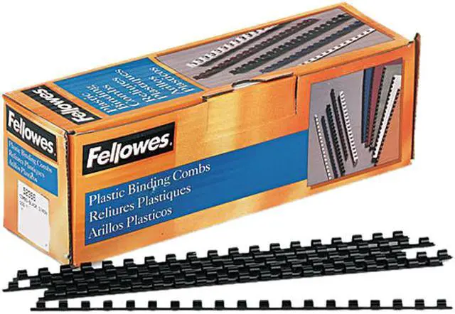 Main image of 52366 Fellowes Plastic Comb Bindings, 1/4" Diameter, 20 Sheet Capacity, Black, 100 Combs/Pack