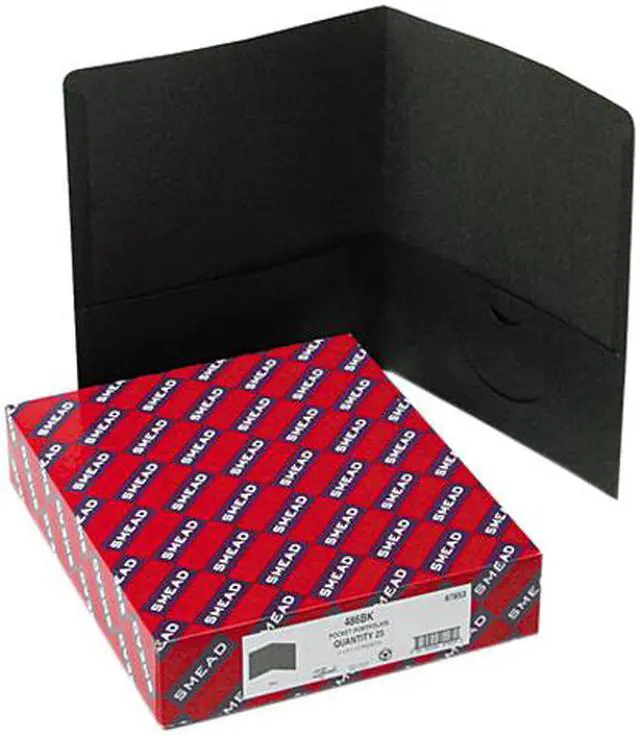 Main image of Smead 87853 Two-Pocket Portfolio, Embossed Leather Grain Paper, Black, 25/Box