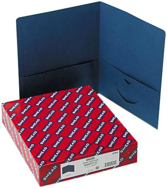Main image of Smead 87854 Two-Pocket Portfolio, Embossed Leather Grain Paper, Dark Blue, 25/Box
