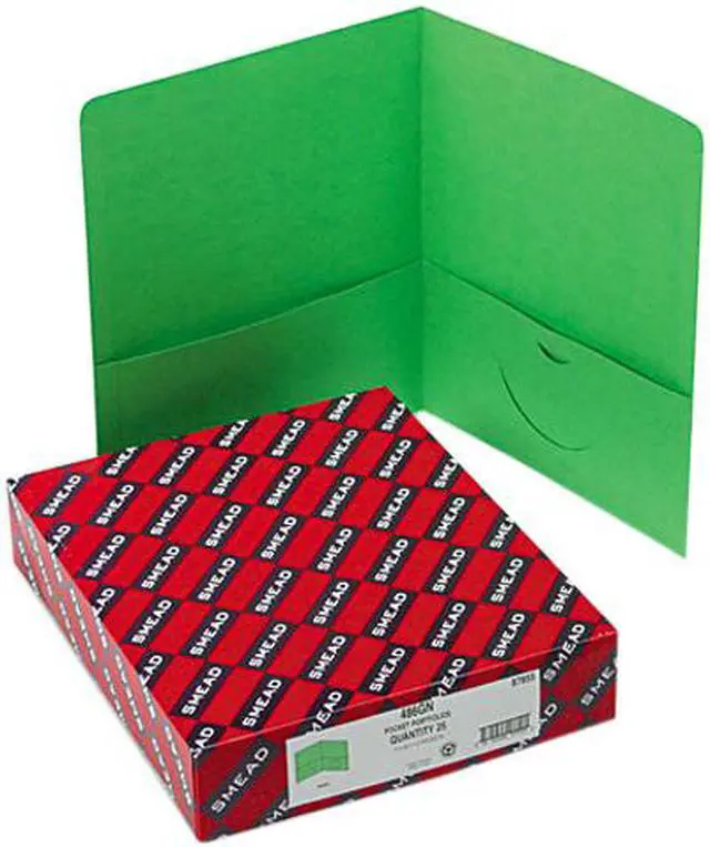 Main image of Smead 87855 Two-Pocket Portfolio, Embossed Leather Grain Paper, Green, 25/Box