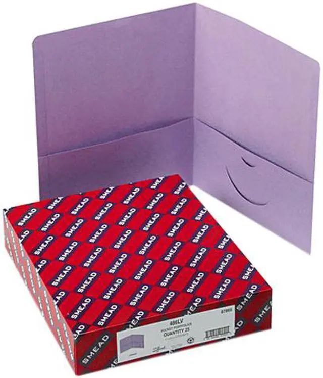 Main image of Smead 87865 Two-Pocket Portfolio, Embossed Leather Grain Paper, Lavendar, 25/Box